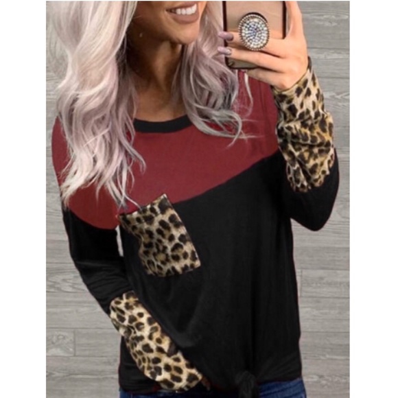 🐆1 LEFT: Smalls•Black Color Block Leopard Tie Top - Picture 2 of 5